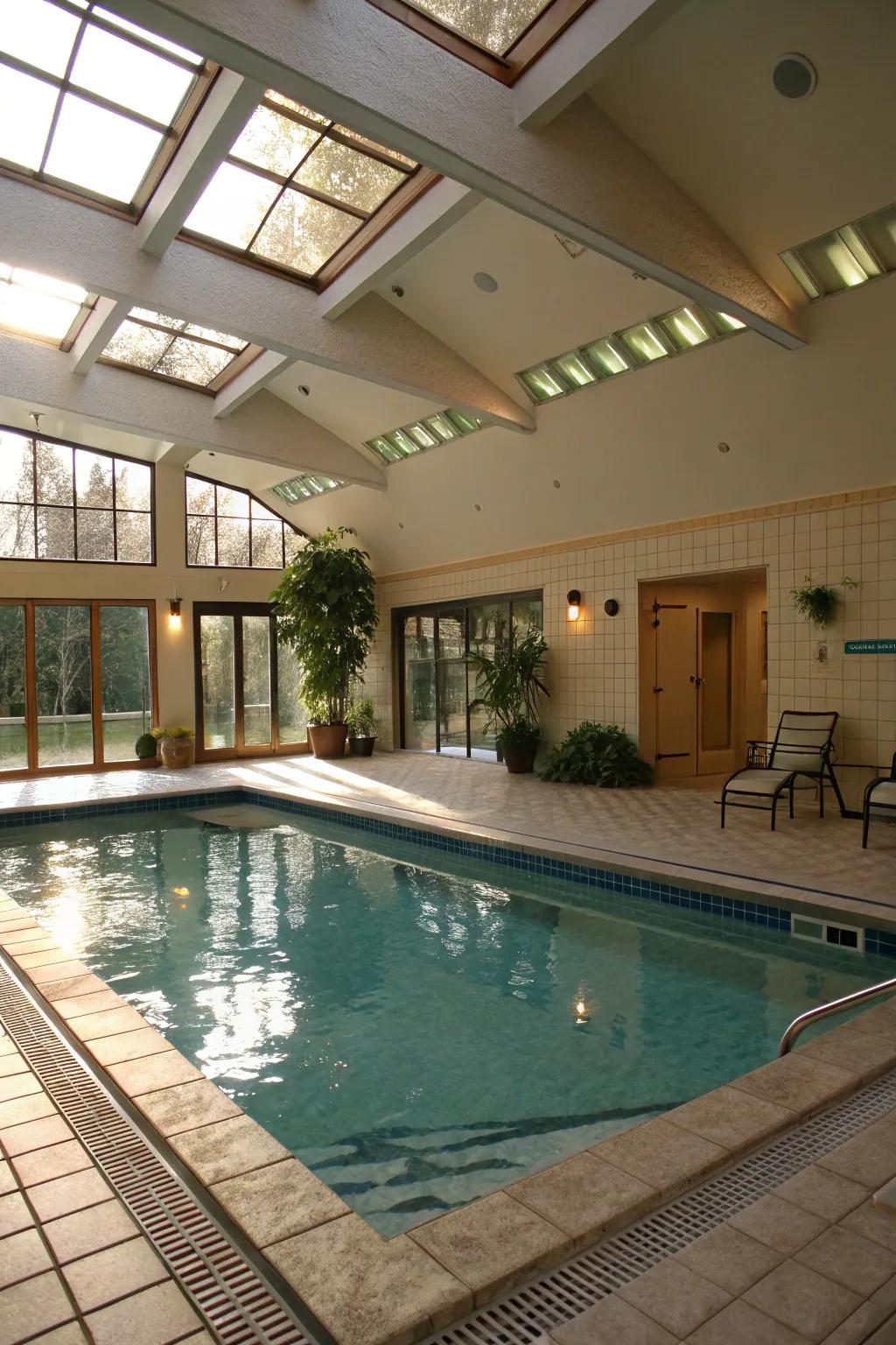 You can use skylights to change your pool area with natural light.