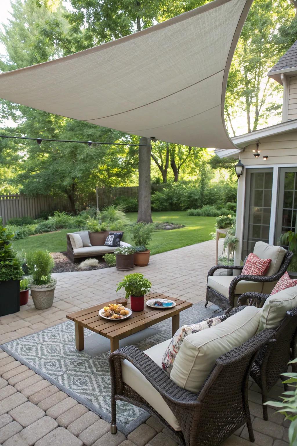 A shade fabric provides stylish and practical protection from the sun.