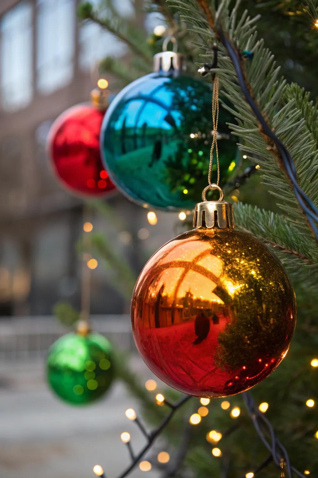 Vibrantly hued decorations render an audacious proclamation upon your evergreen.