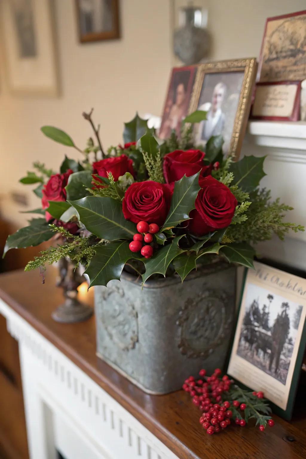 Vintage metallic containers append evocative allure towards celebratory compositions.