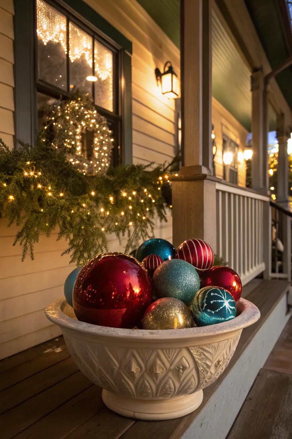 A celebratory showcase of oversized baubles imparting a vibrant touch.