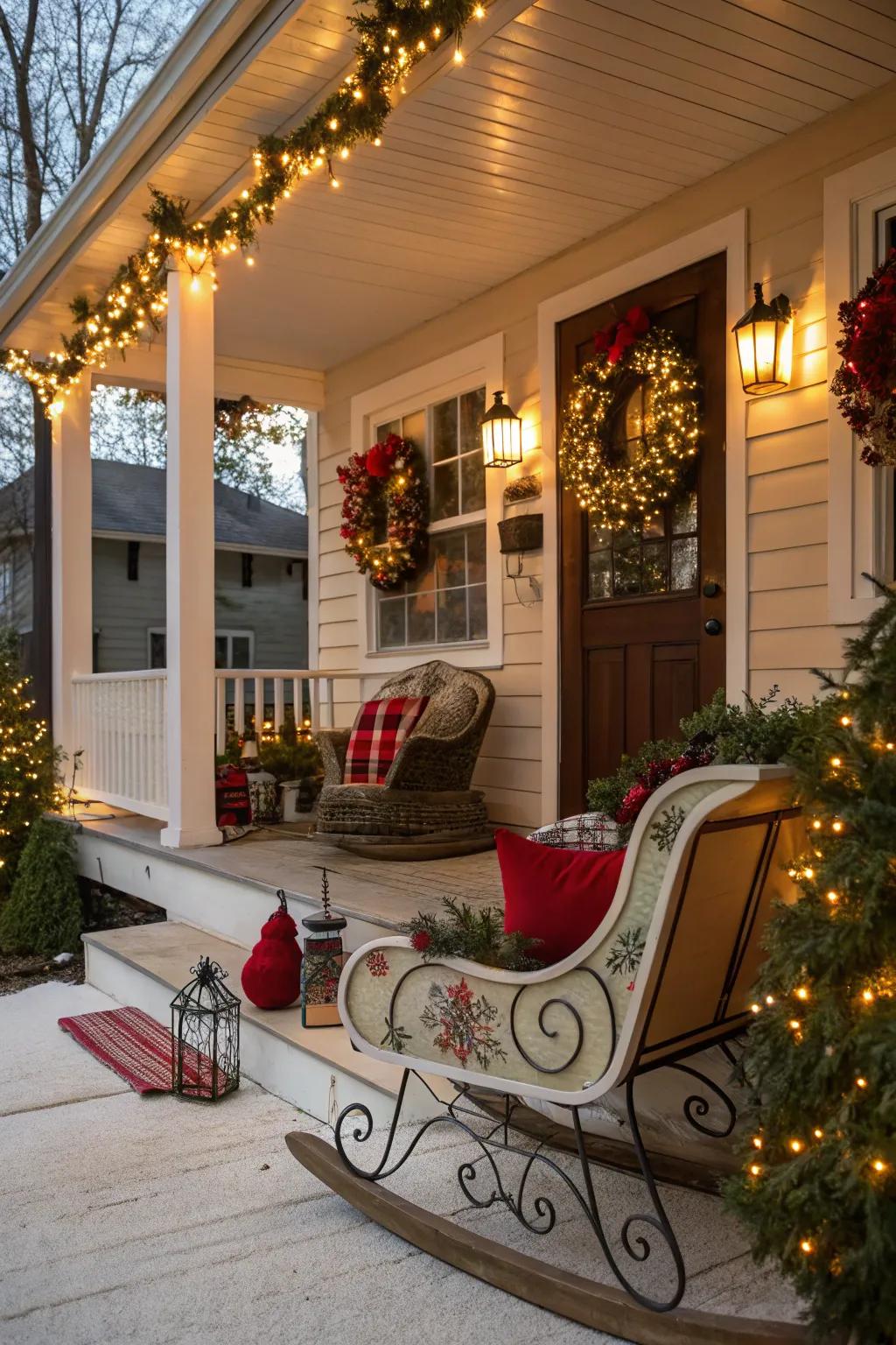 Sleds inject a playful, nostalgic element.