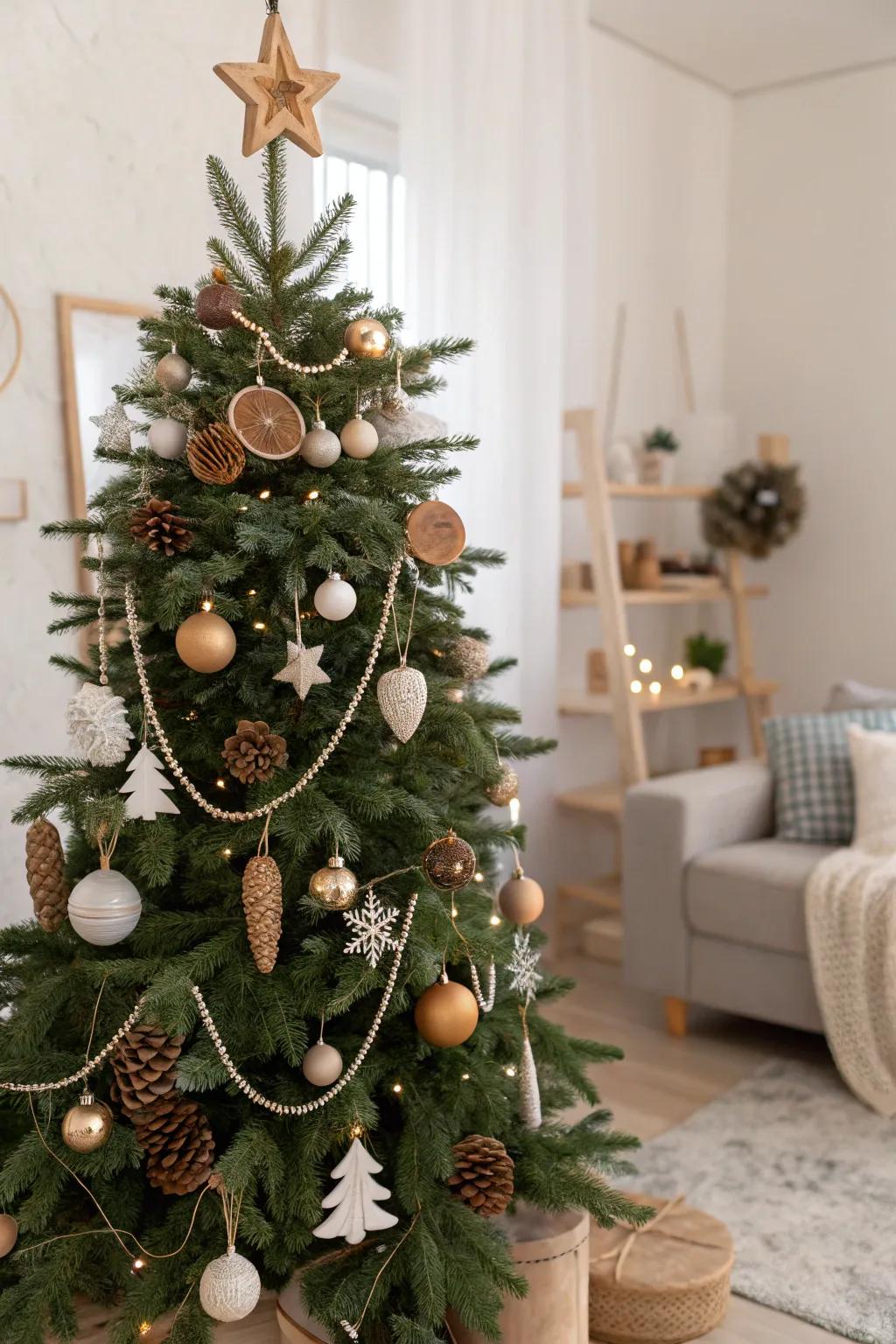 A straightforward and snug Scandinavian-inspired Christmas tree.