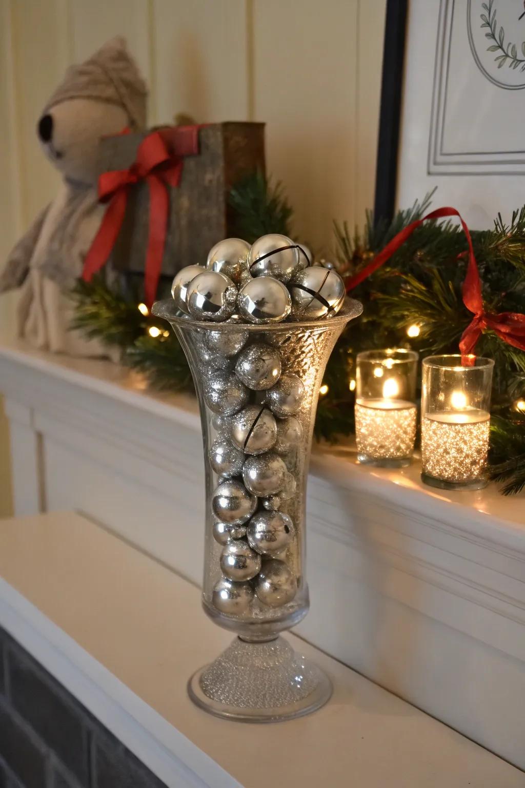 Add a festive jingle with a bell-filled vase.