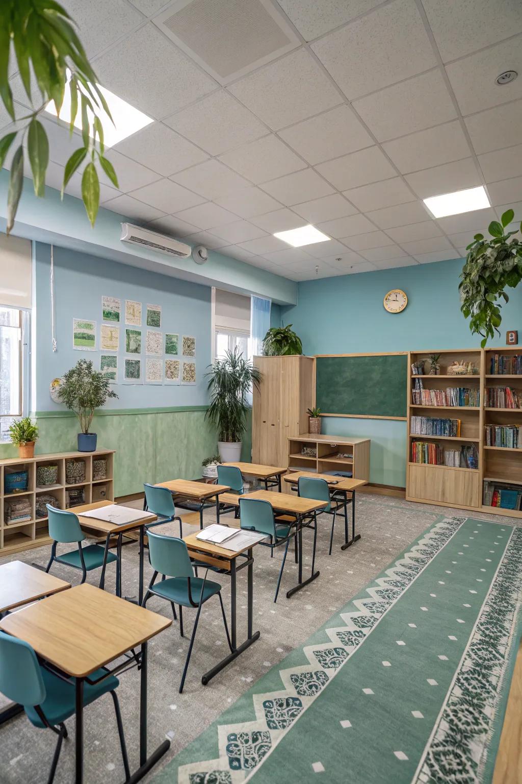 Calming shades foster a peaceful and focused atmosphere.