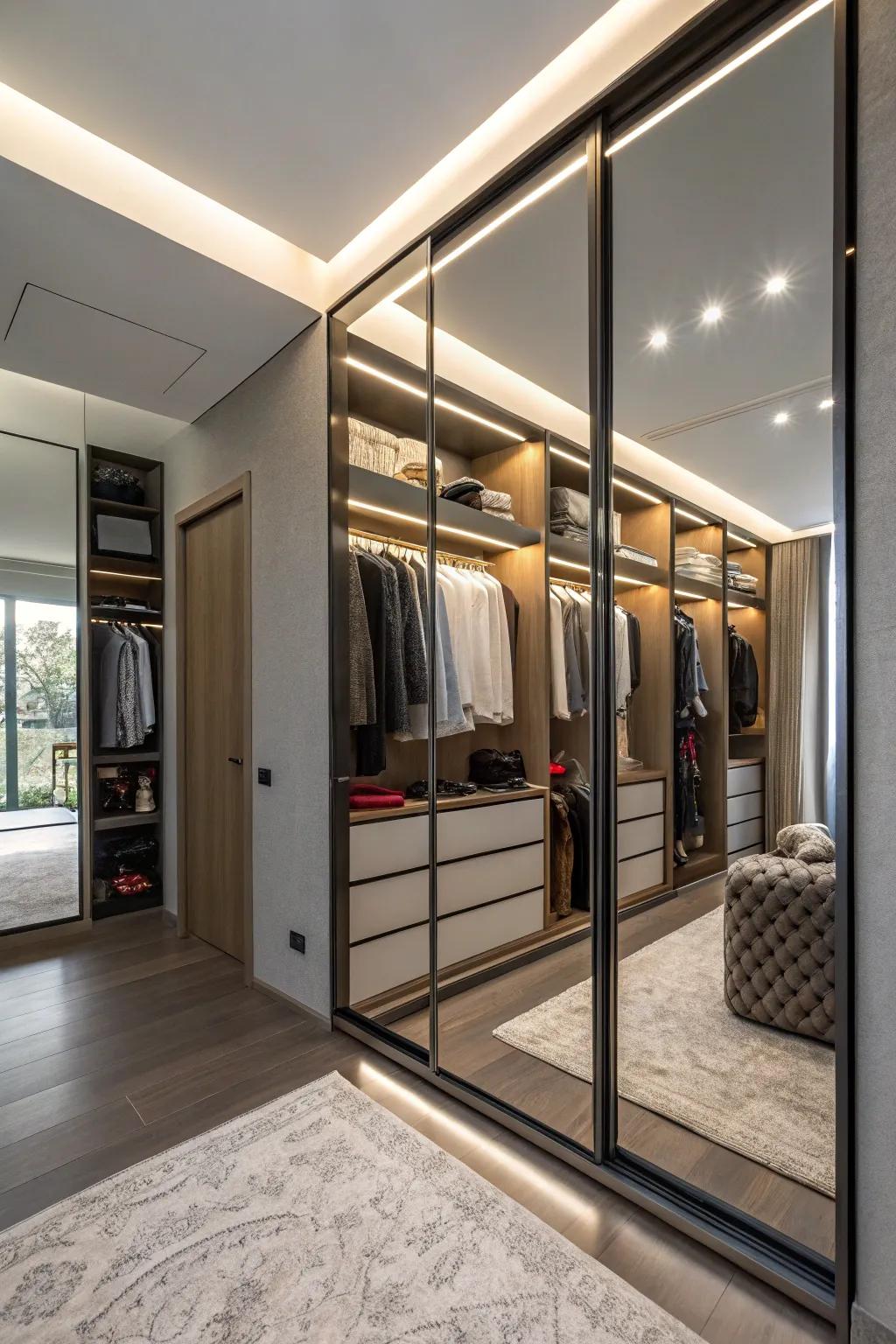 Mirrors reflect light, enhancing brightness and giving the illusion of more space in your closet.
