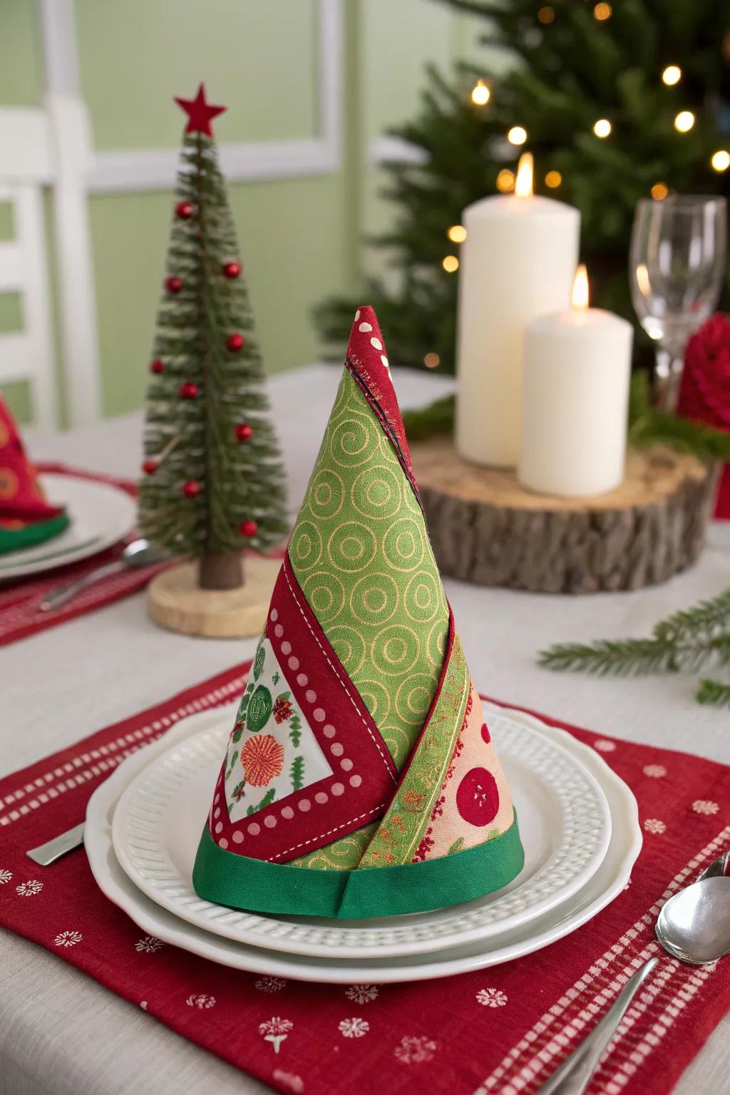 The gnome cap textile fold brings festive cheer to the table.