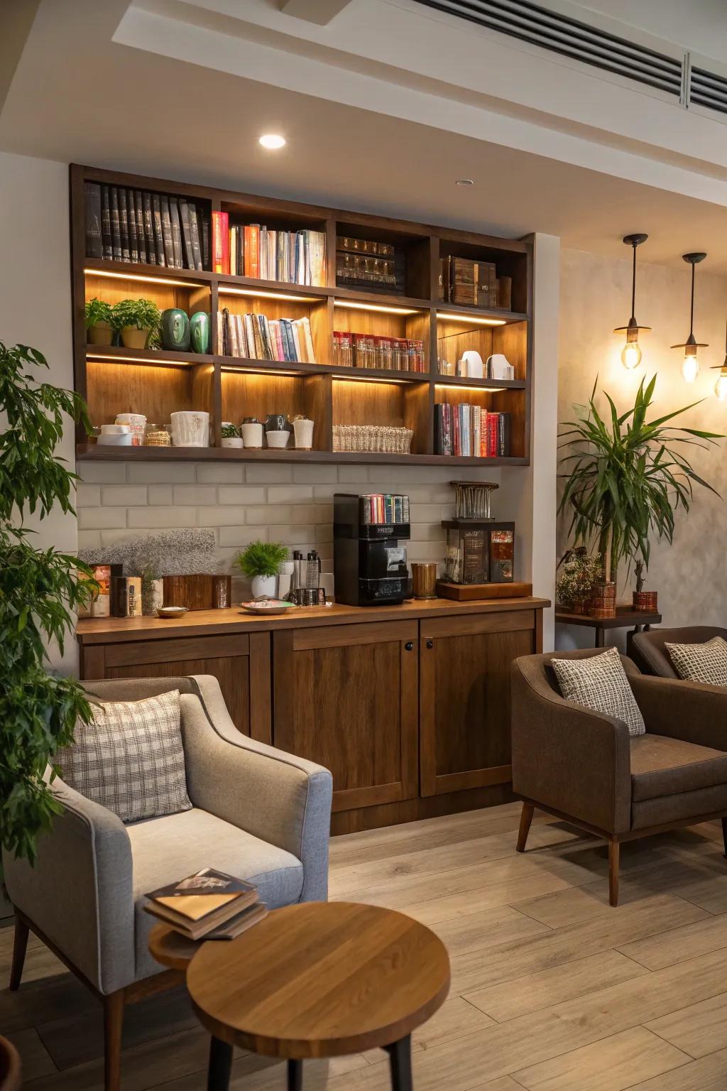 A snug alcove constitutes an ideal coffee zone.