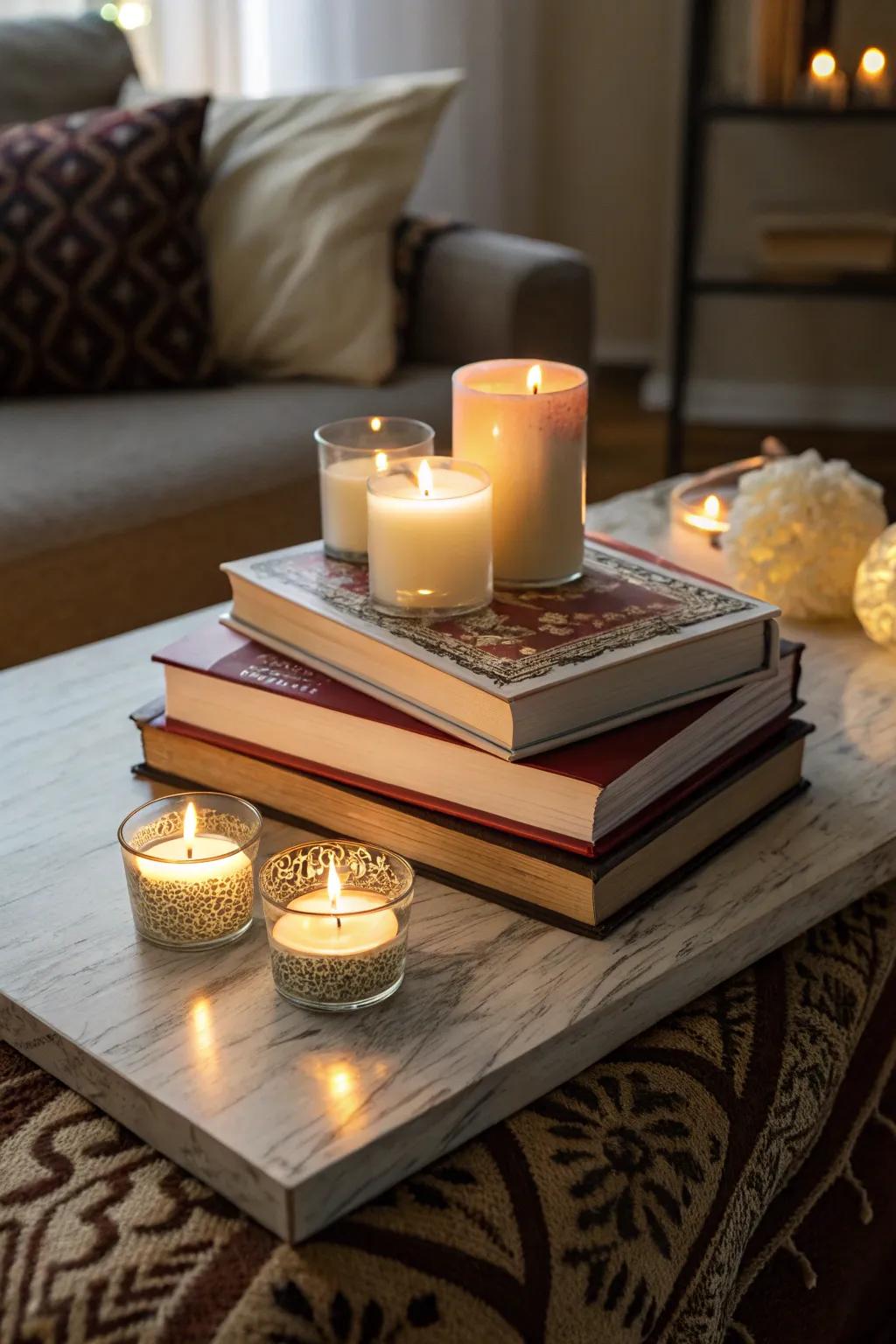 Candles bestow a comfortable and inviting atmosphere.