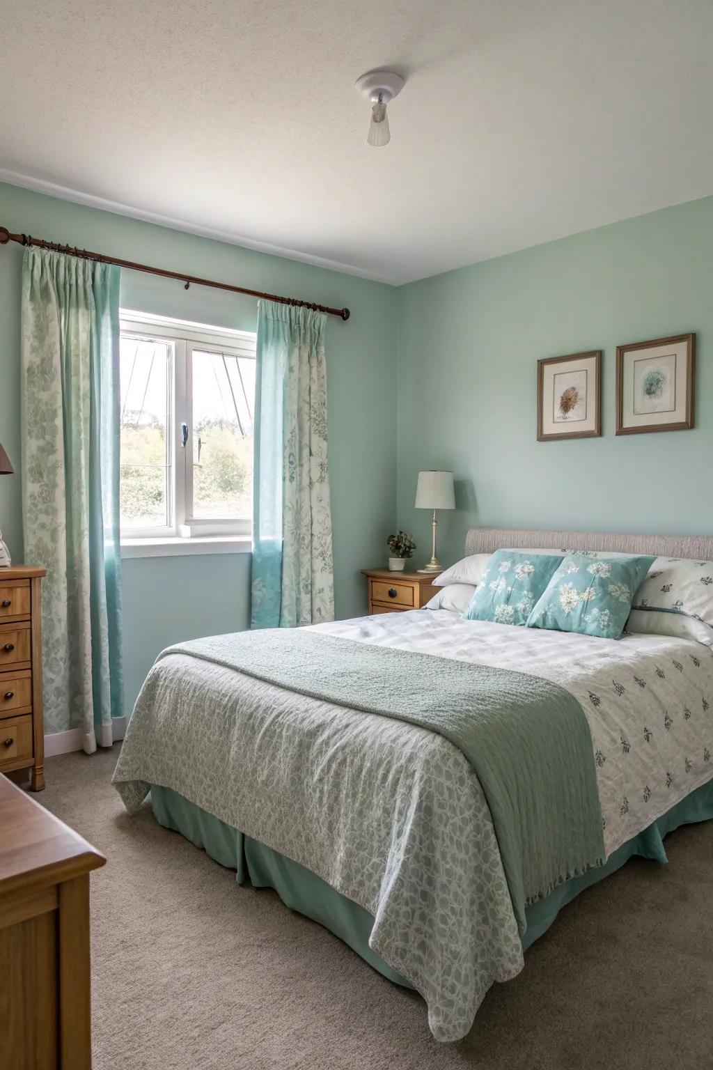 Calm tones lend a refreshing and serene feel to this bedroom.