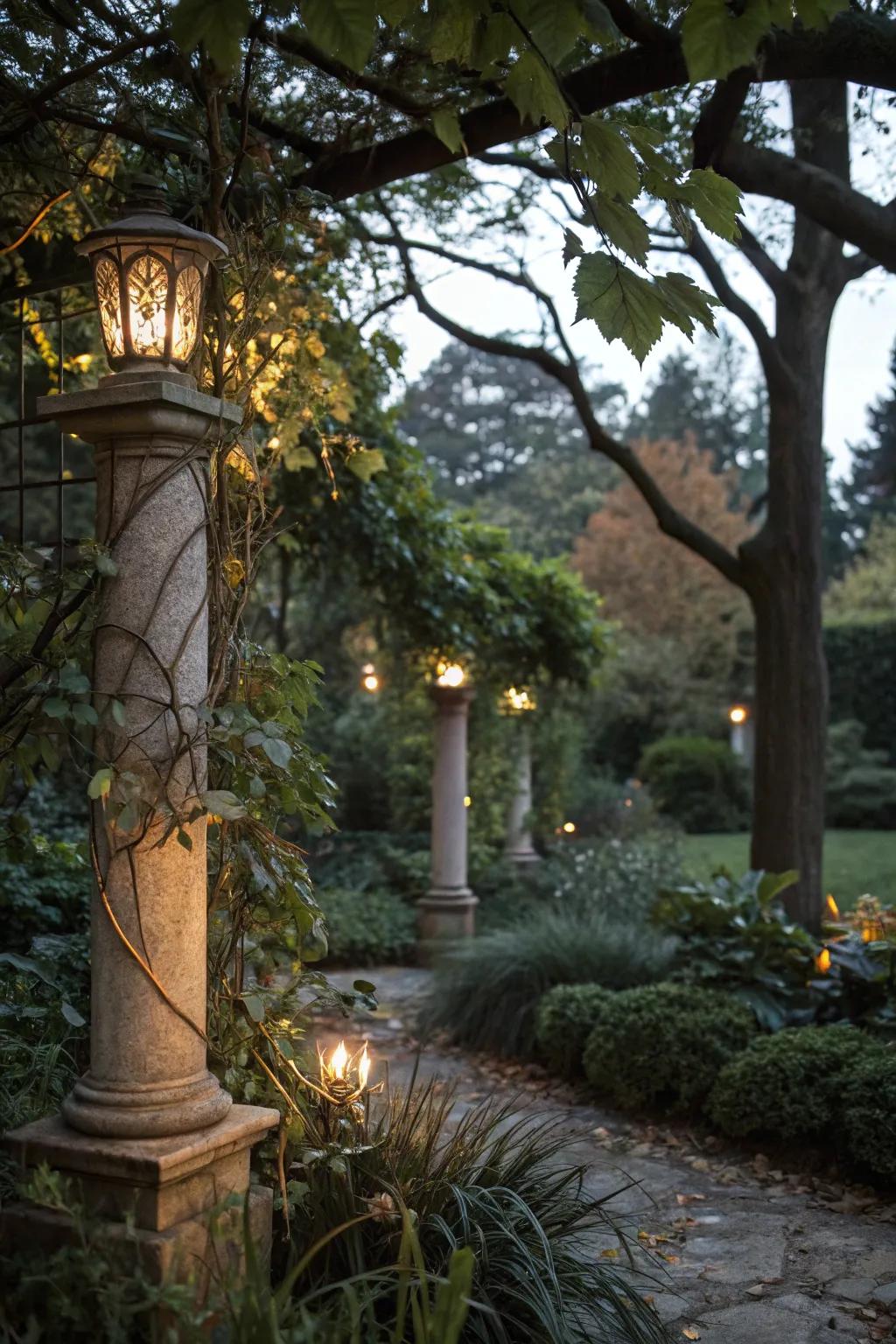 Craft a secret garden vibe with hidden lighting.