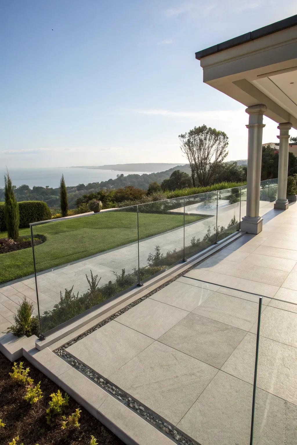 Glass accents contribute modern elegance and openness to patio borders.