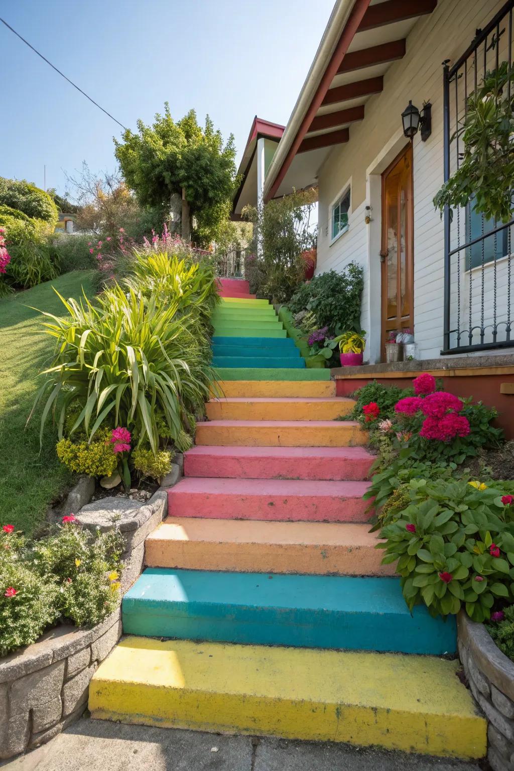 Colorful steps inject a playful vibe.