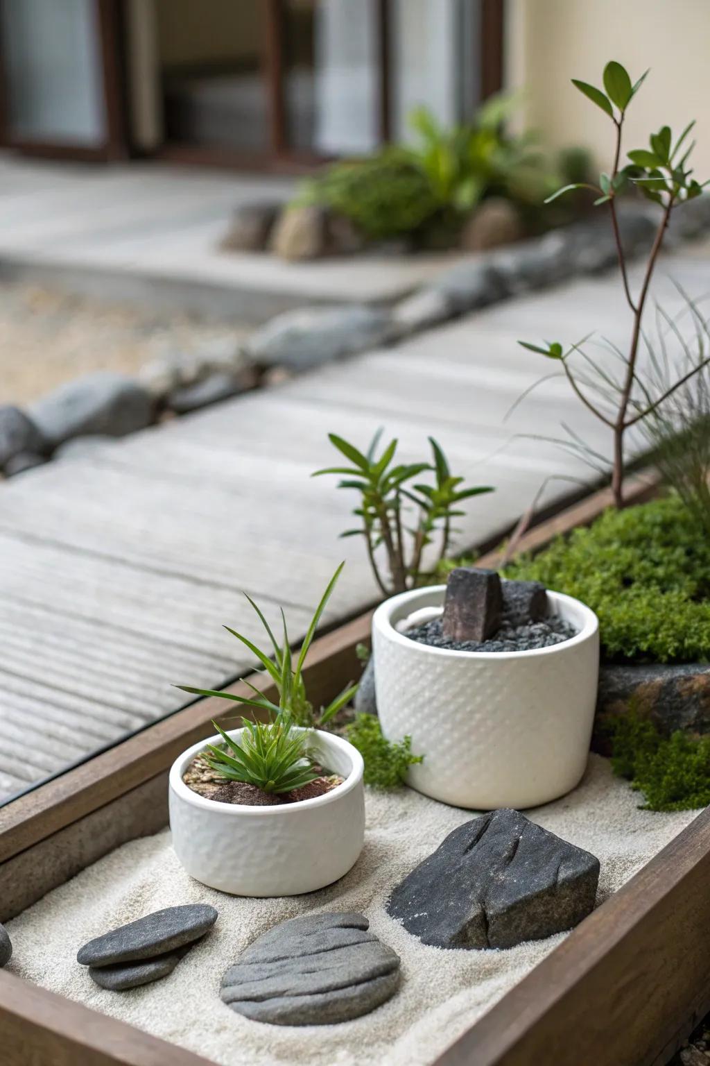 A tranquil zen corner with container plants.