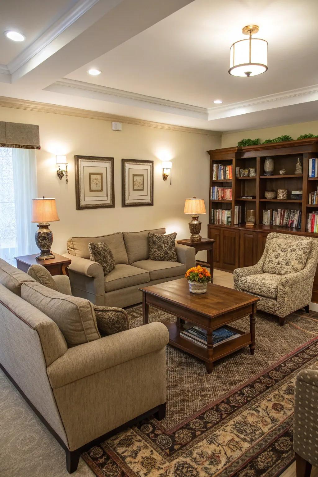 A seating configuration that prioritizes dialogue and rapport.