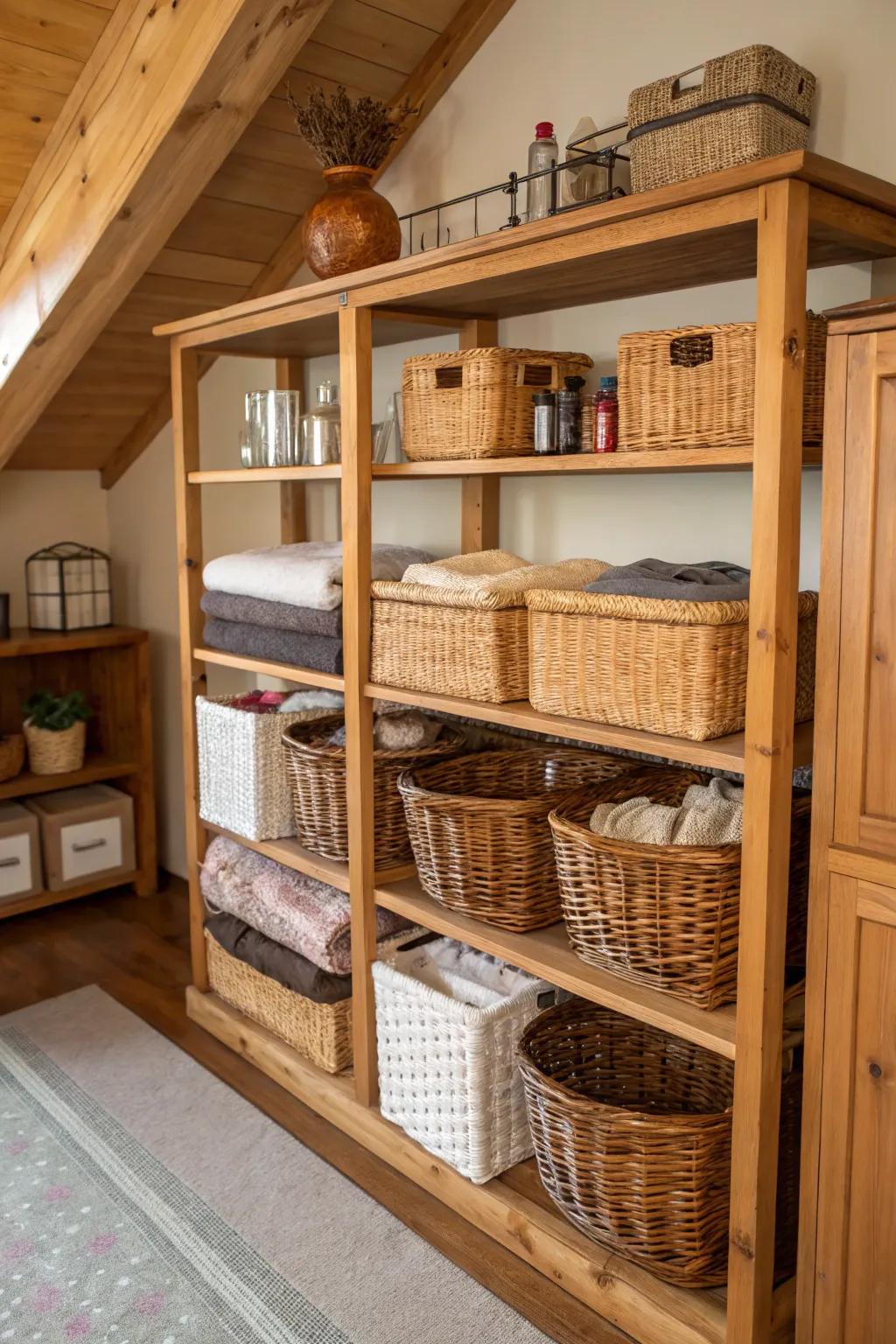 A space where braided baskets unite utility and style.