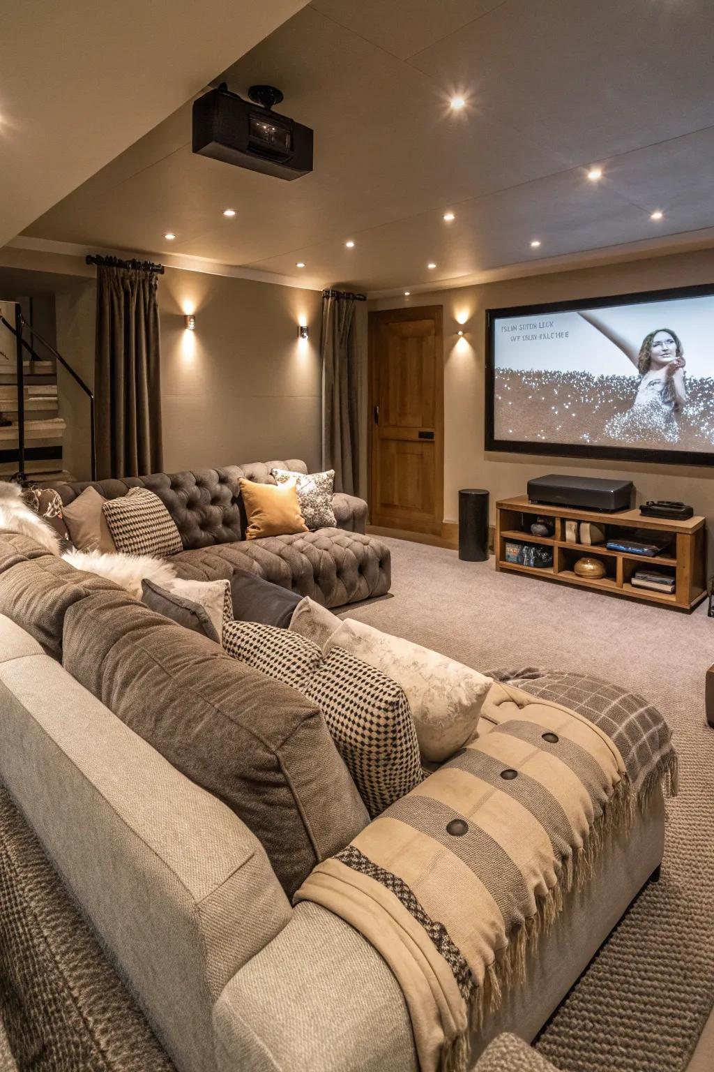 Layered textiles, such as blankets and cushions, offer cozy comfort.