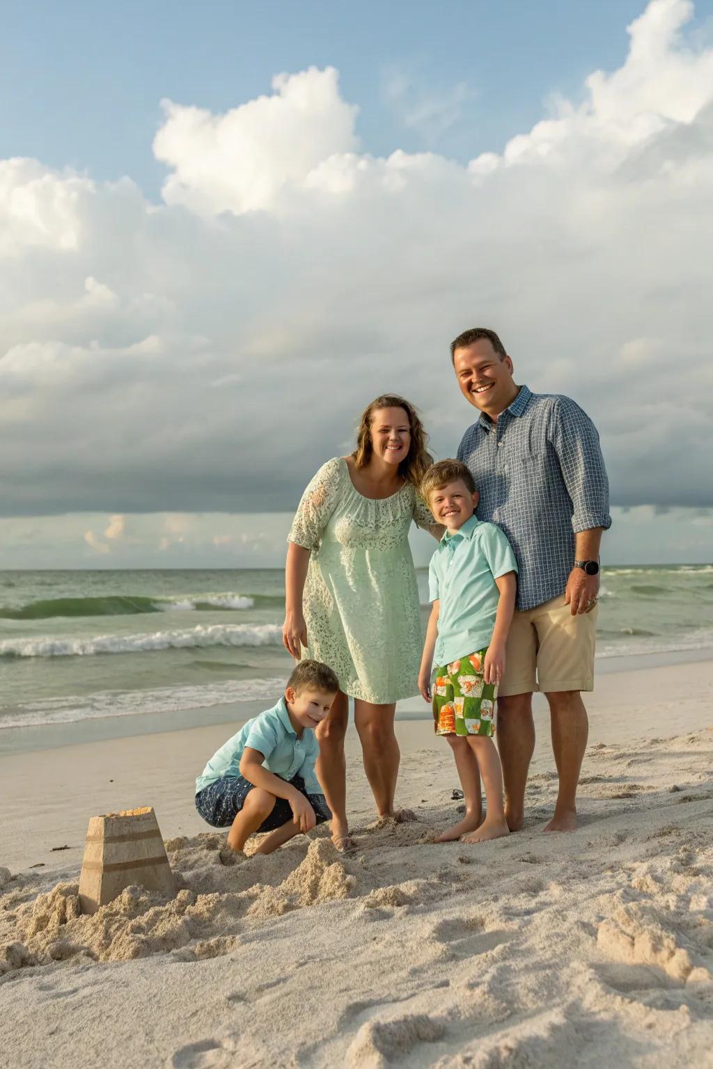 Beach settings offer a peaceful and picturesque backdrop for family photos.