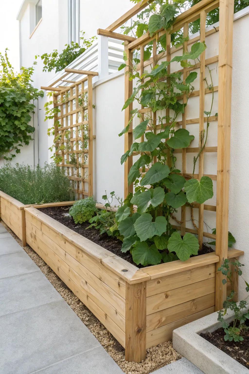 With a magnificent raised bed and trellis combination, you can elevate the beauty of your garden, which is ideal for structured and natural beauty.