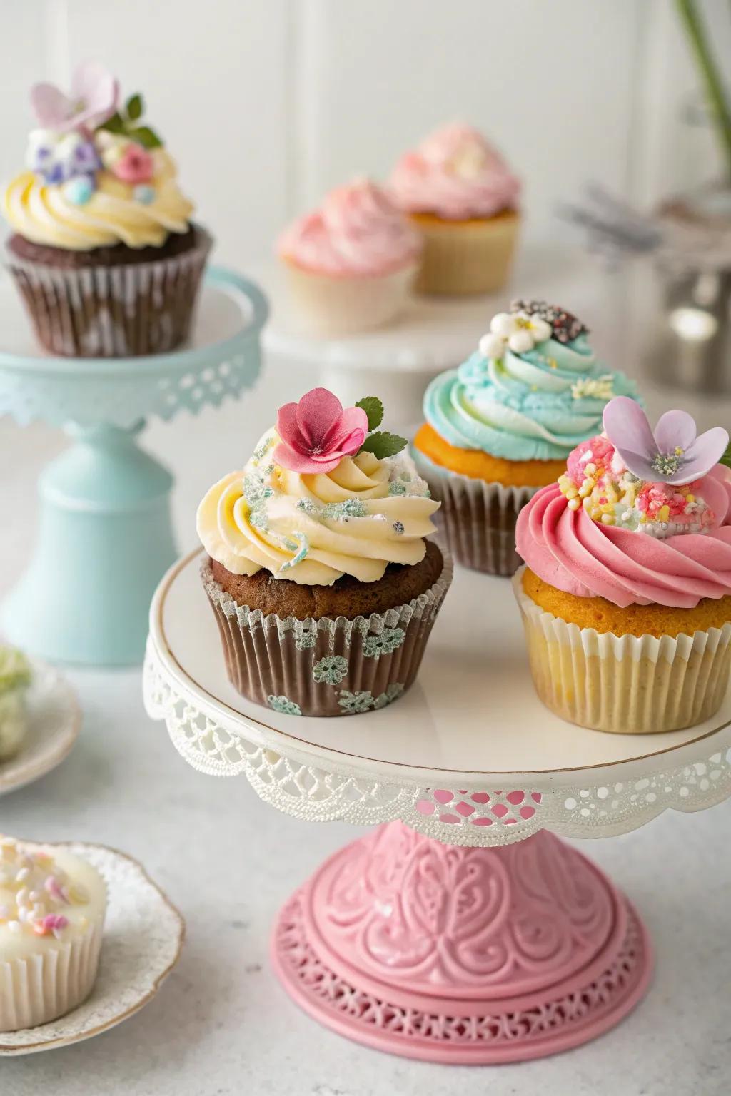 Each cupcake gets a personal touch with single-serving stands.