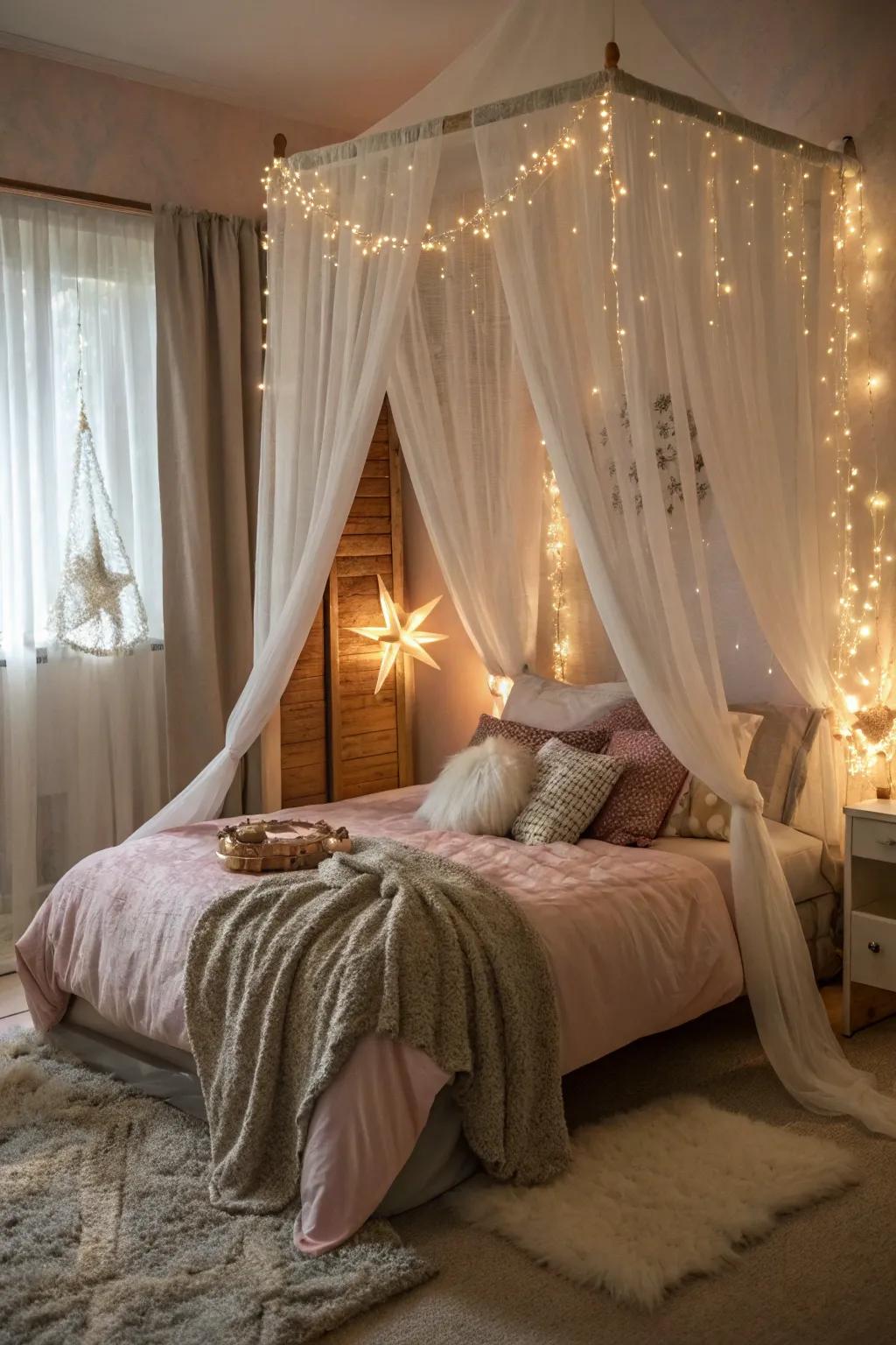 Canopy beds introduce magic and a cozy, private space to the room.