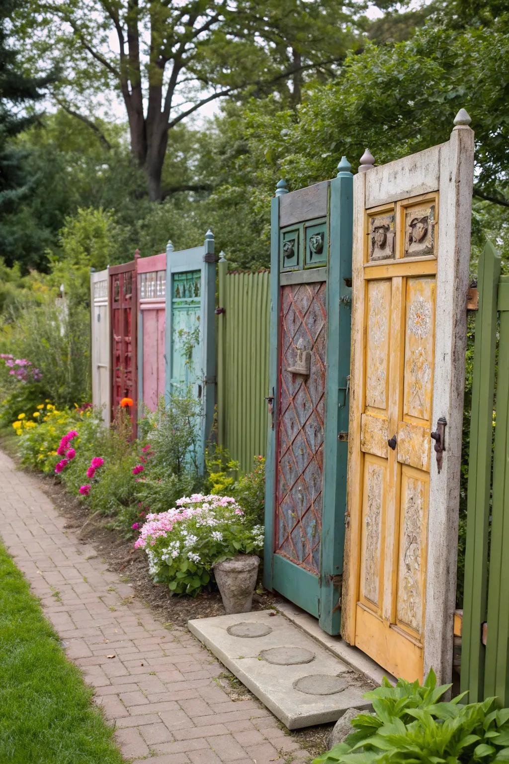 A partition of repurposed gateways introduces rustic charm and creativity.