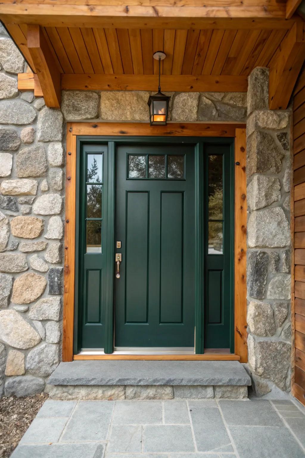Natural materials craft a grounded and inviting entrance.