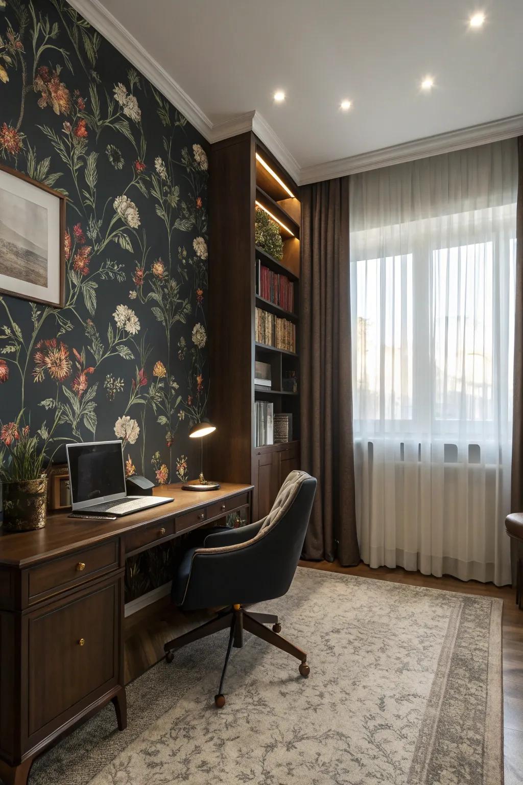Evocative wallpaper appends depth and intrigue.