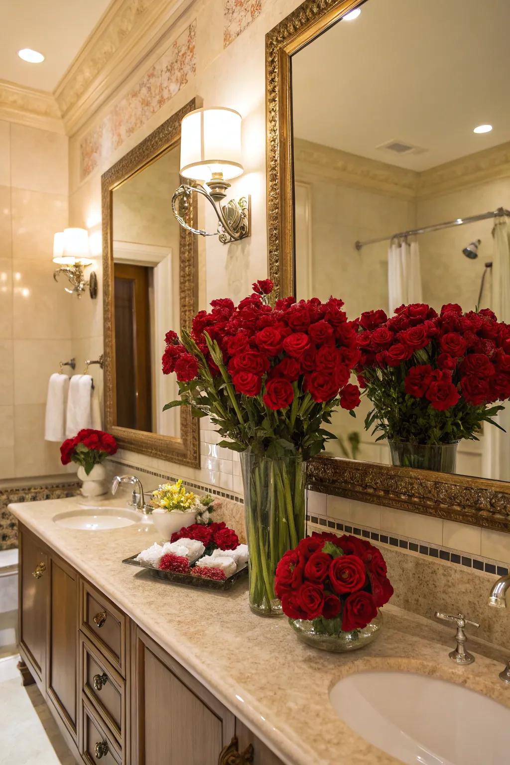 Crimson floral impulses convey nature and gentleness to the ambiance.