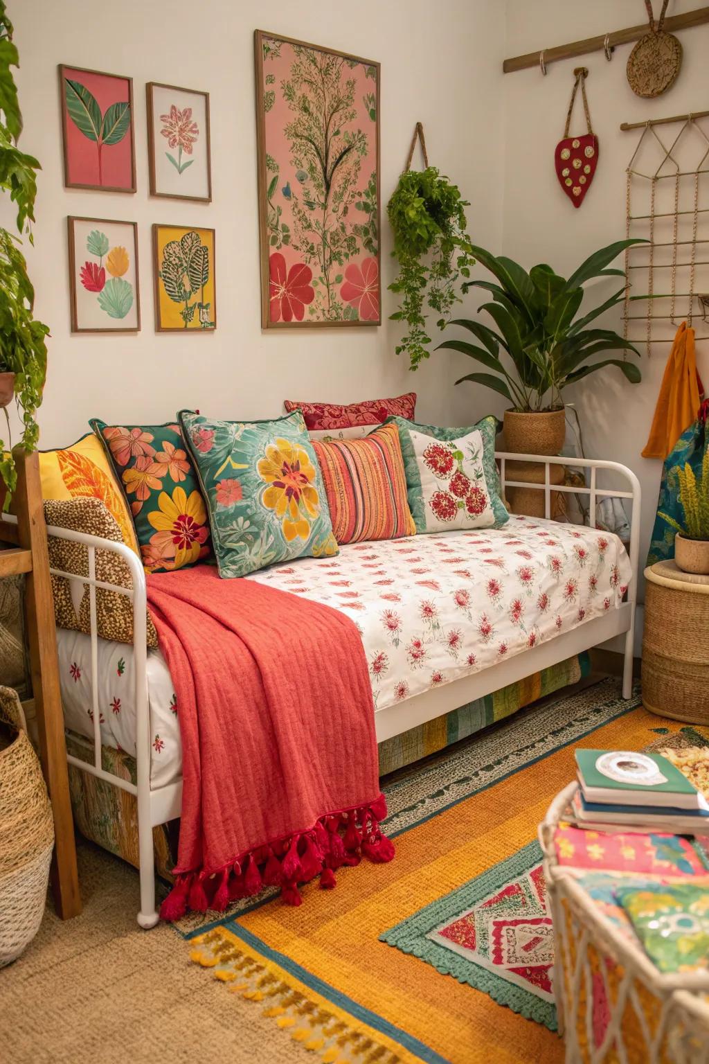 Daybed featuring bright colors and a bold statement