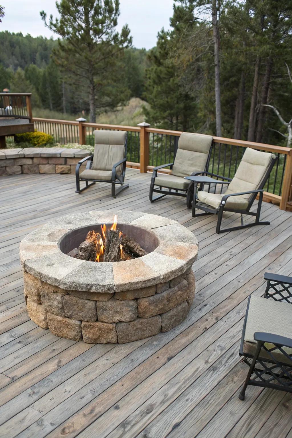 A stone hearth lends rustic elegance to any patio setting.