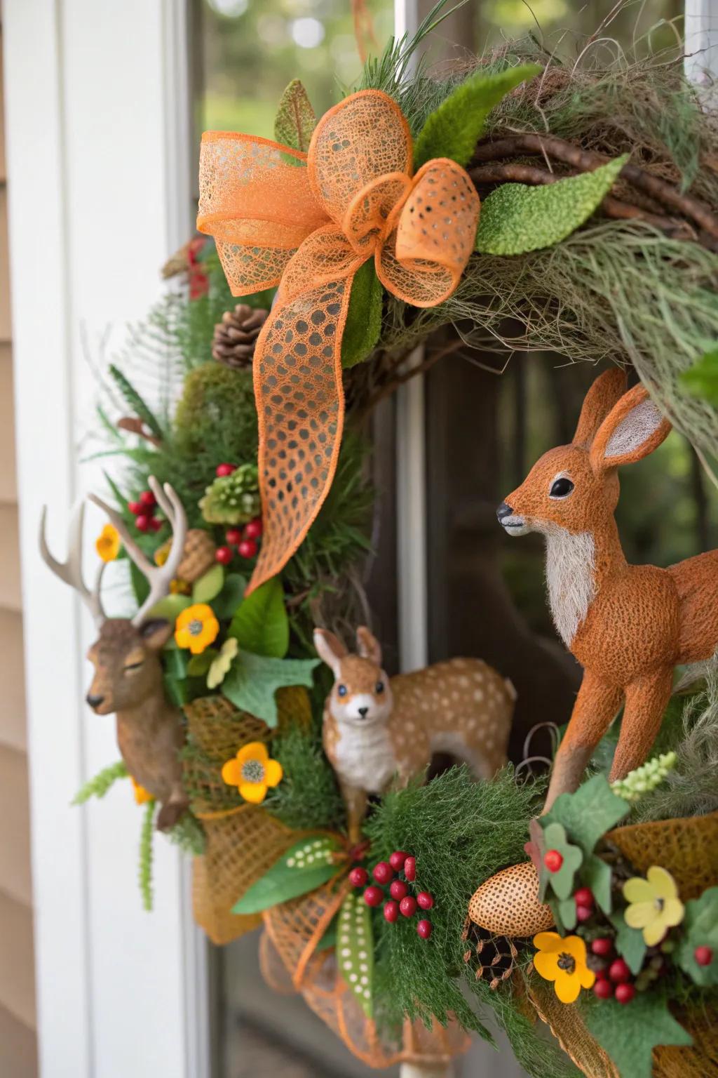Faux woodland creatures introduce whimsy to this charming autumnal wreath.