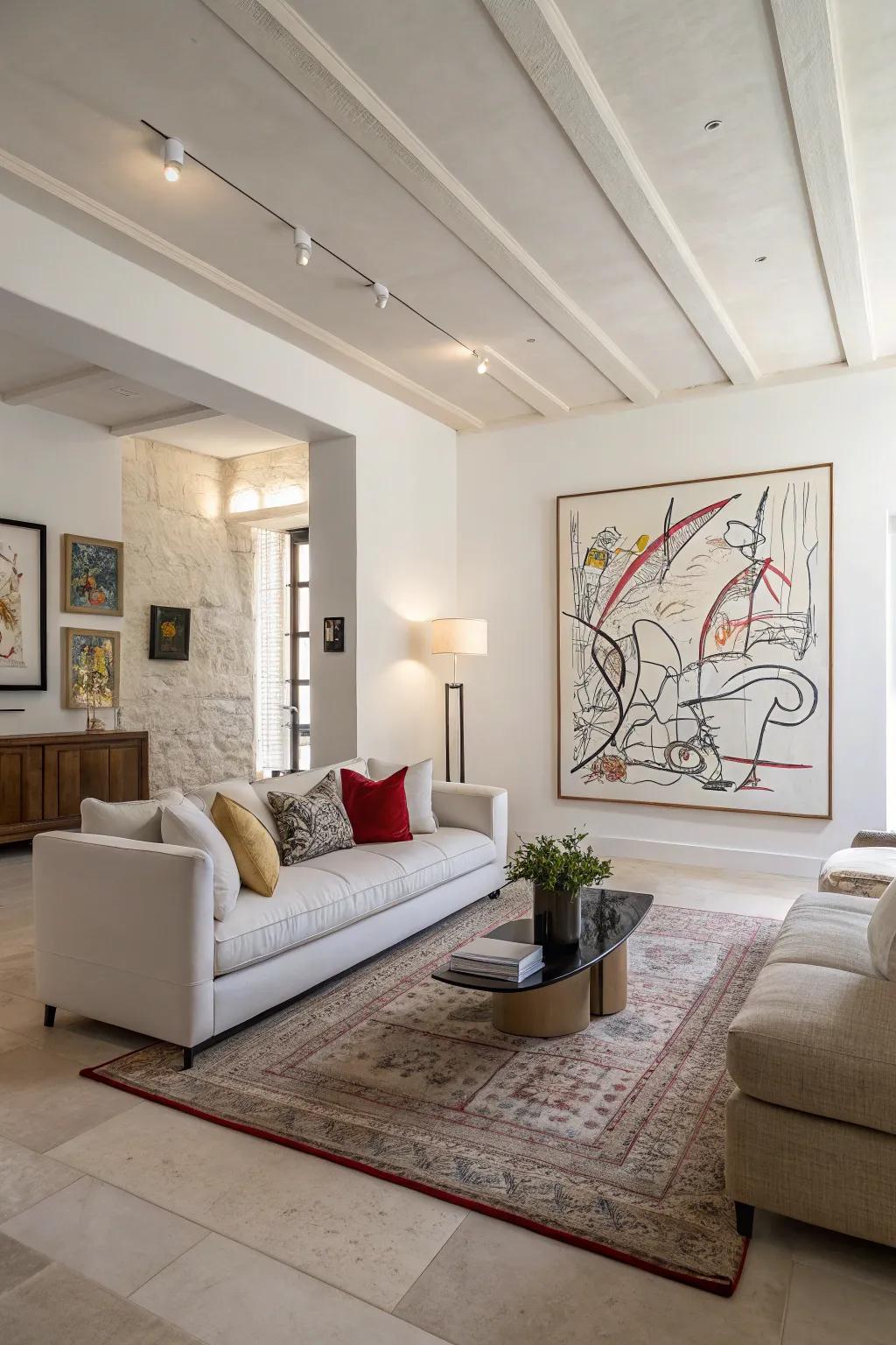 A modern space showcasing abstract sketches.