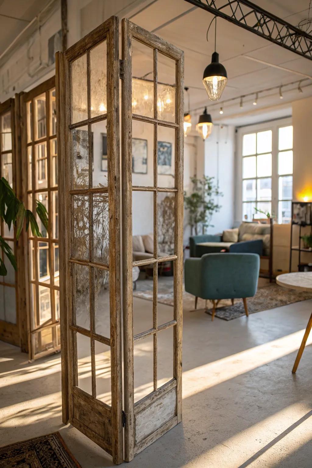 Vintage window frames add charm without blocking light.