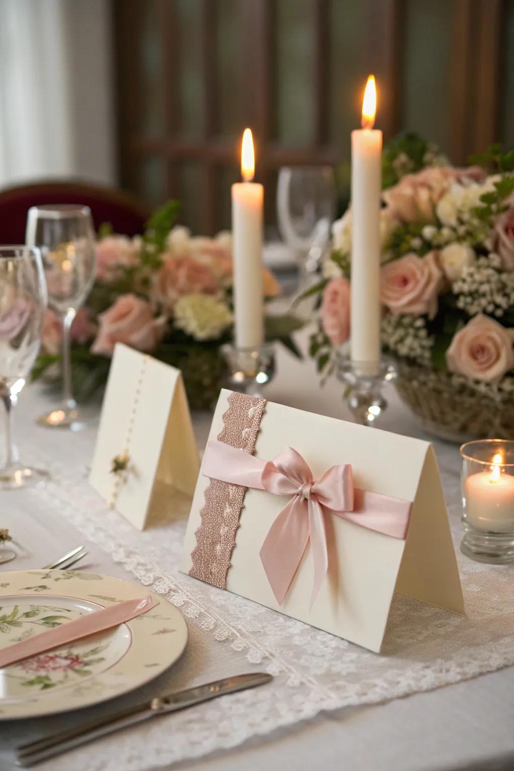 Ribbon accents infuse romance into your place card presentation.