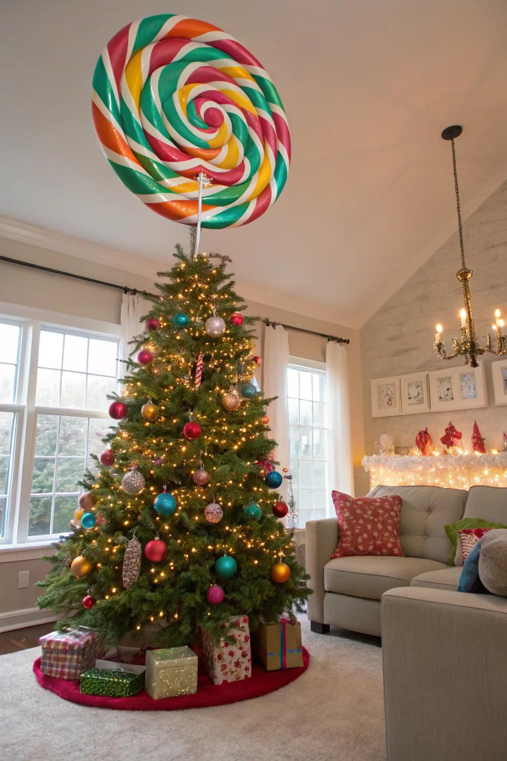 Whimsical amusement with an oversized confection topper.