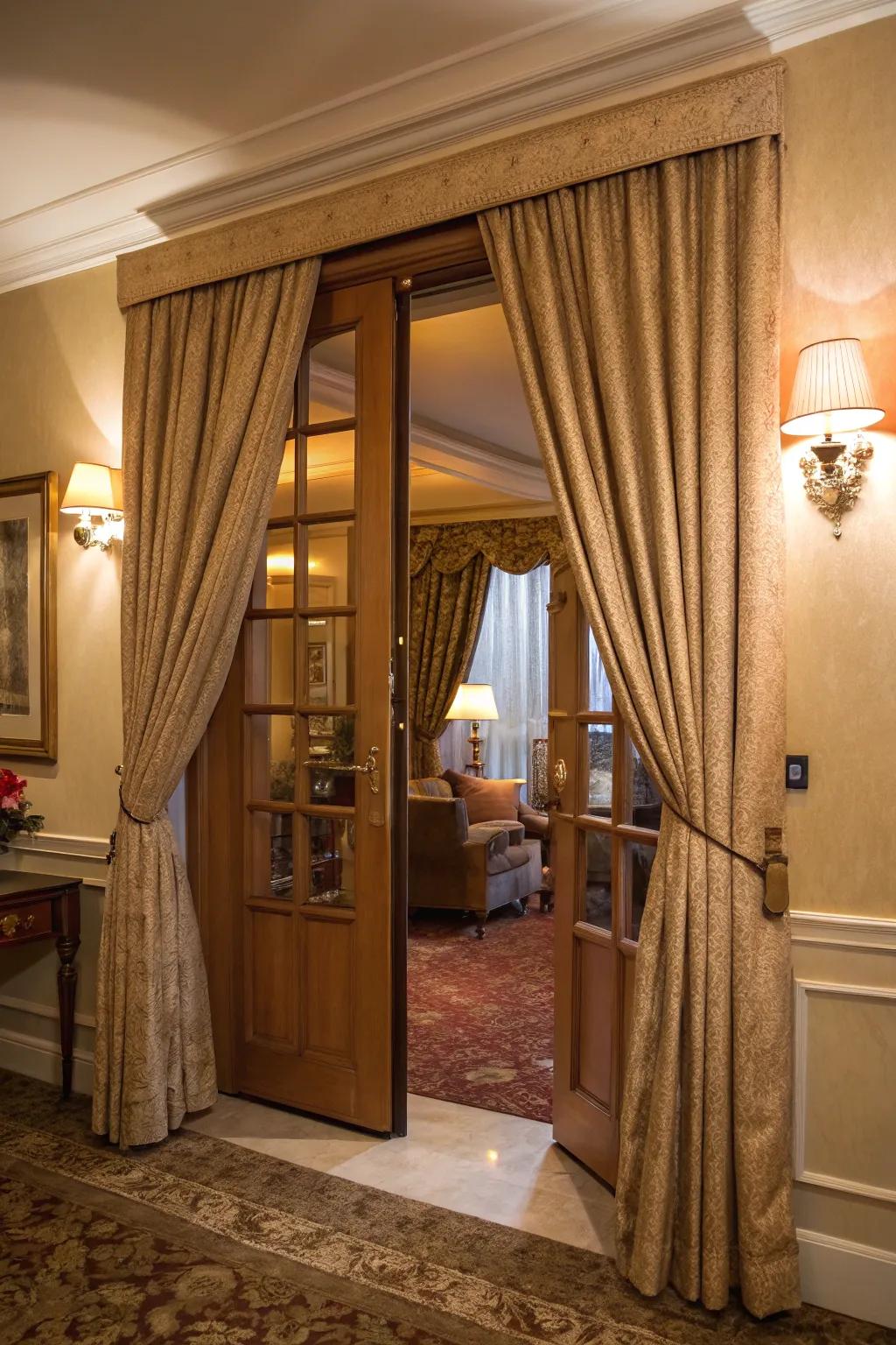 Drapes add a layer of sophistication and warmth to doors.