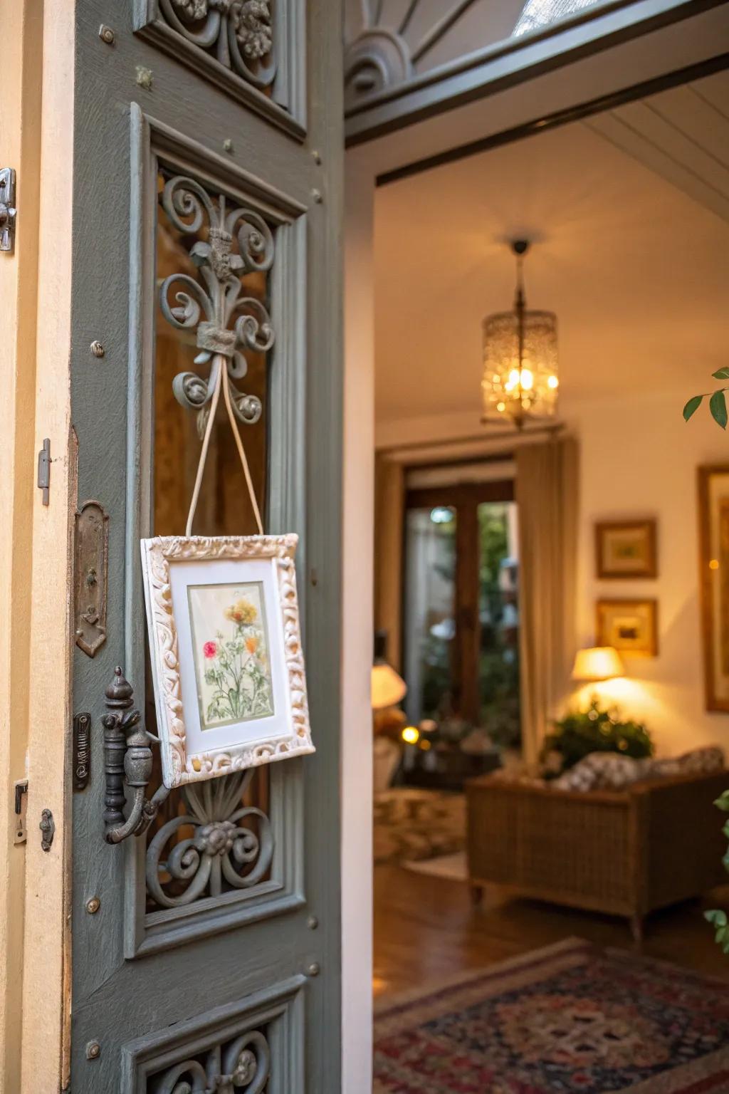 Showcase your artistic aspect with a miniature artwork door piece.