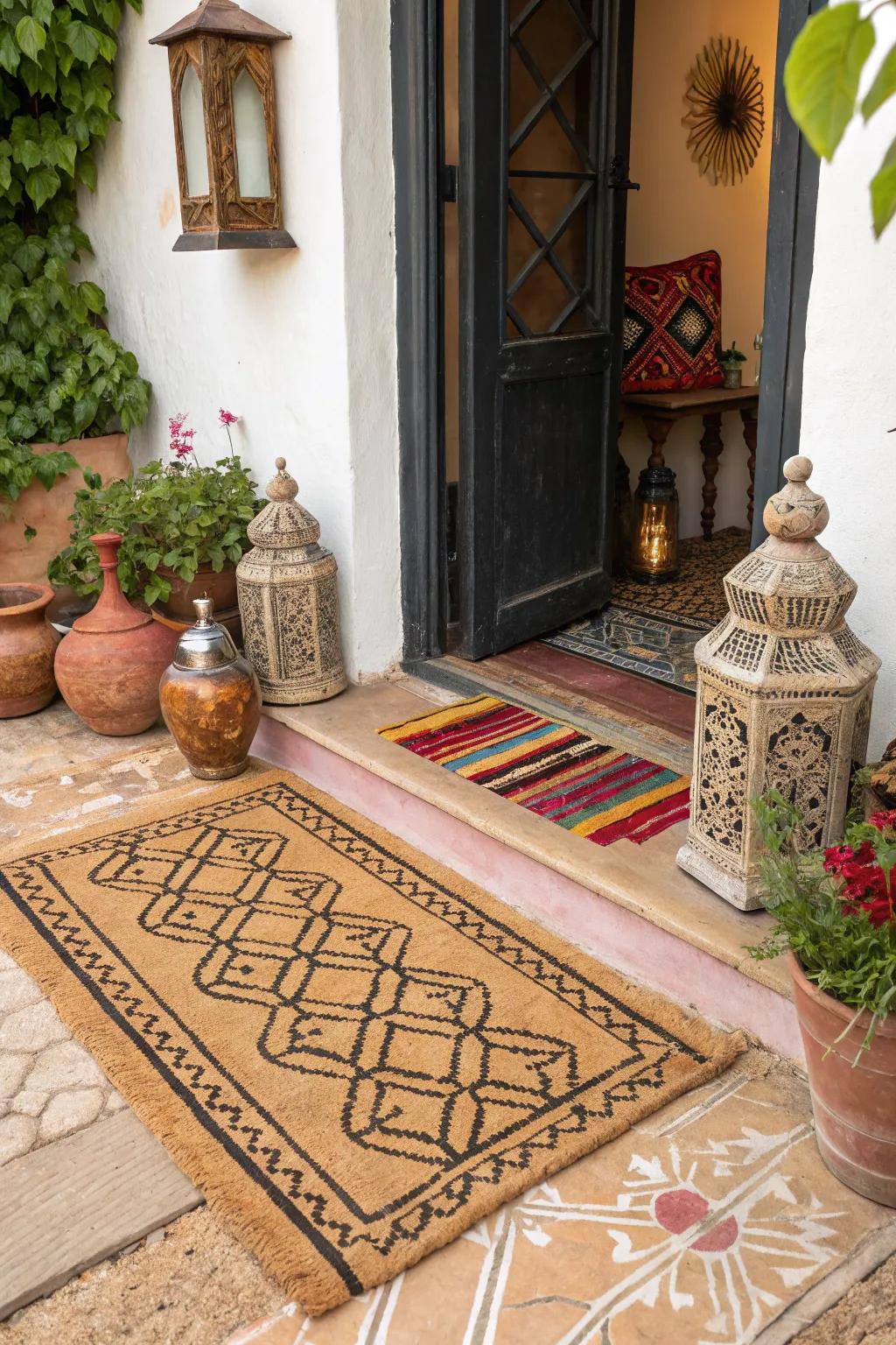 Cultural doormats infuse an exotic flair into the entrance