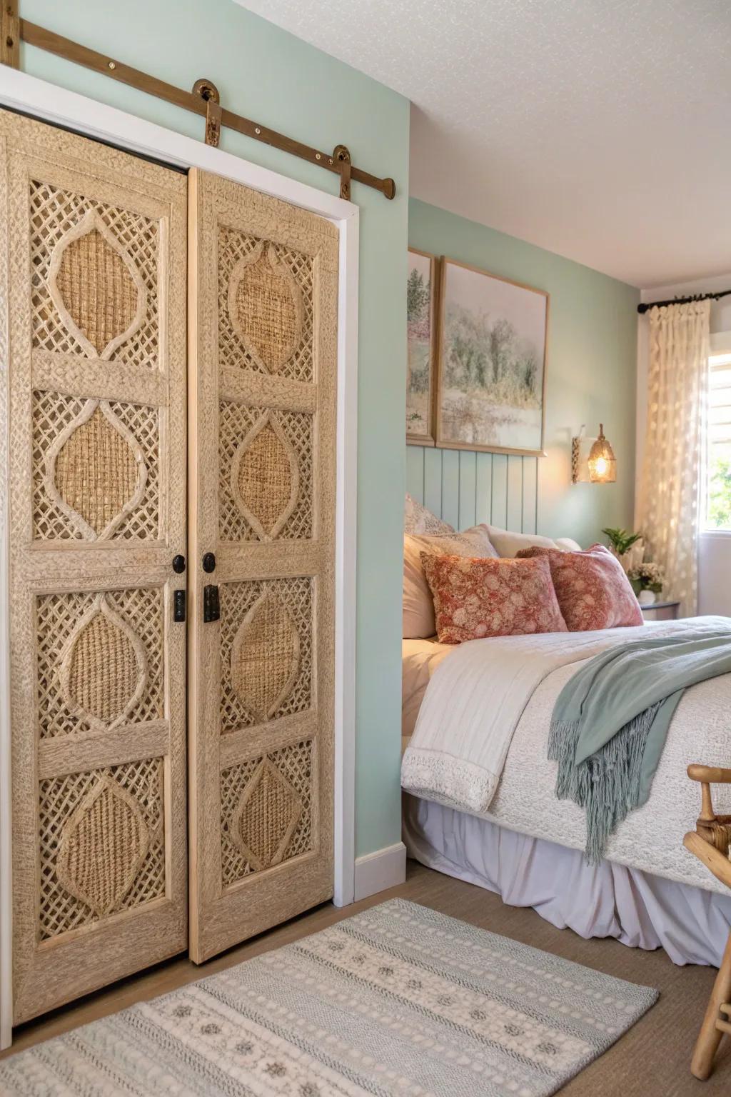 Warmth and texture utilizing weaved panels of boho charm.