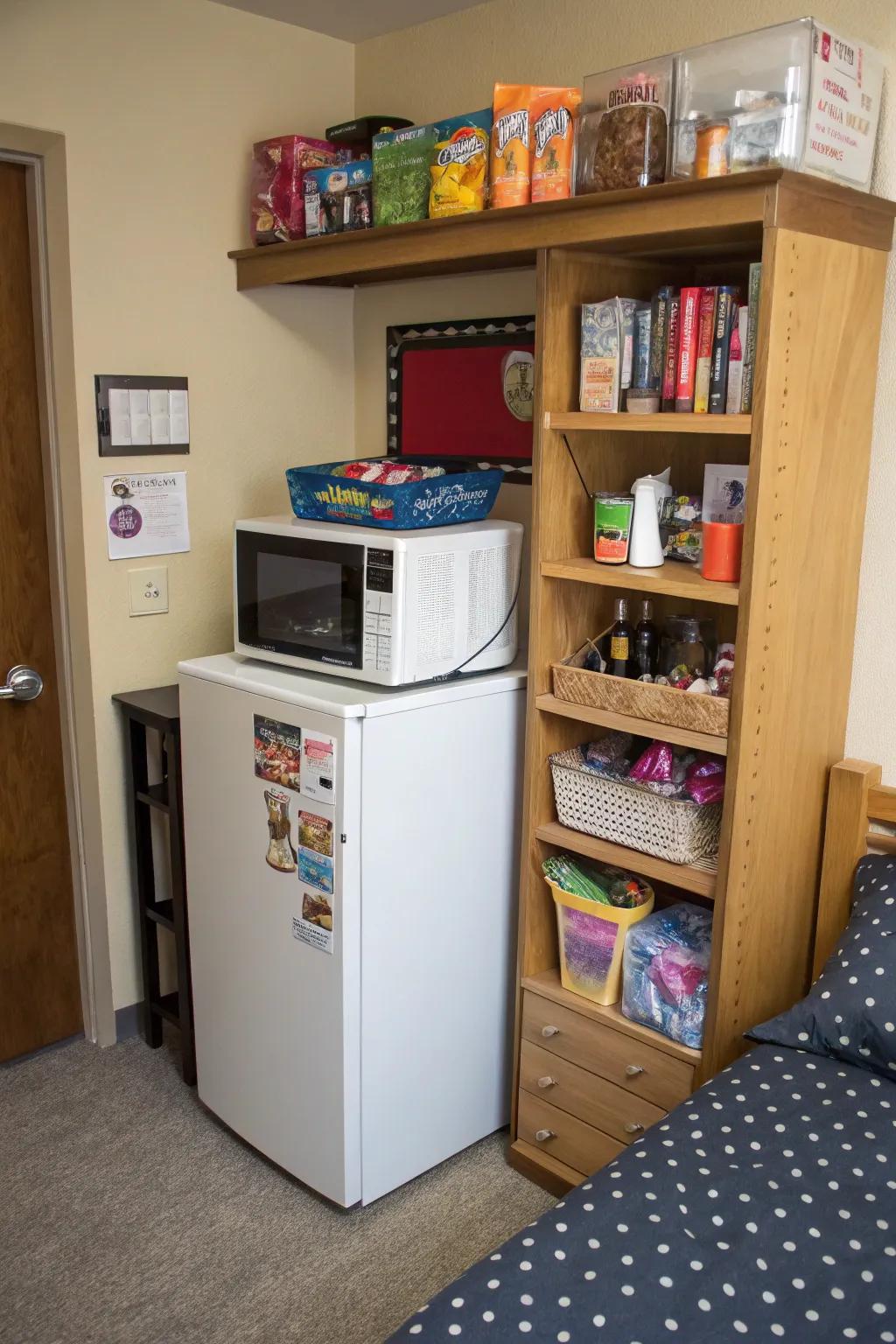 A mini food area keeps your beloved snacks close by.