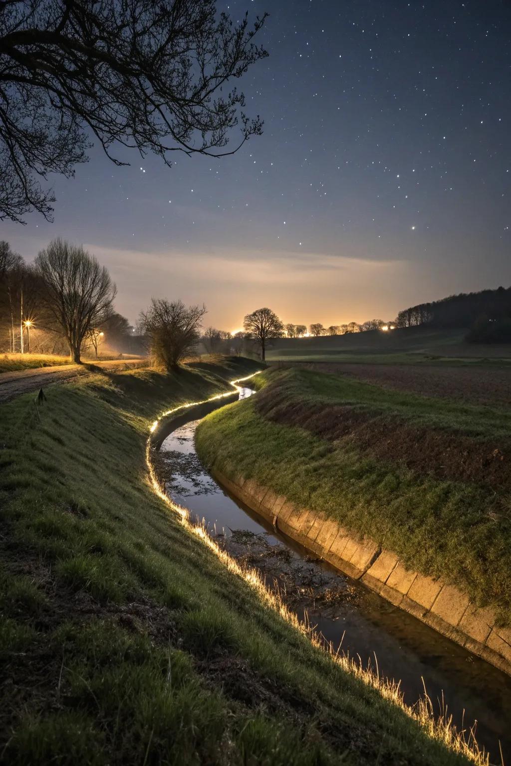 Illumination converts a channel into a nighttime garden spectacle.
