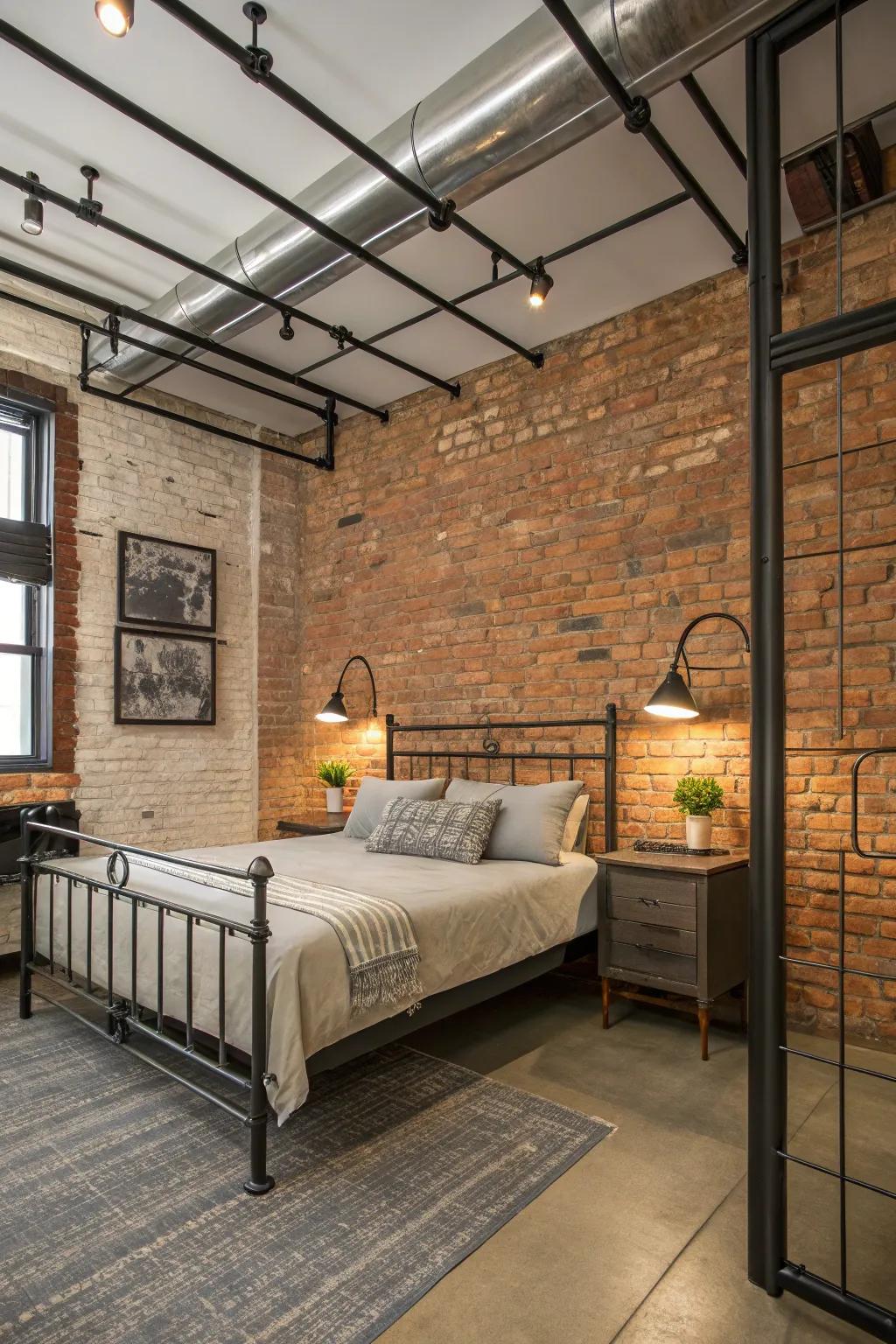 An industrial edge infuses urban sophistication into your bedroom.