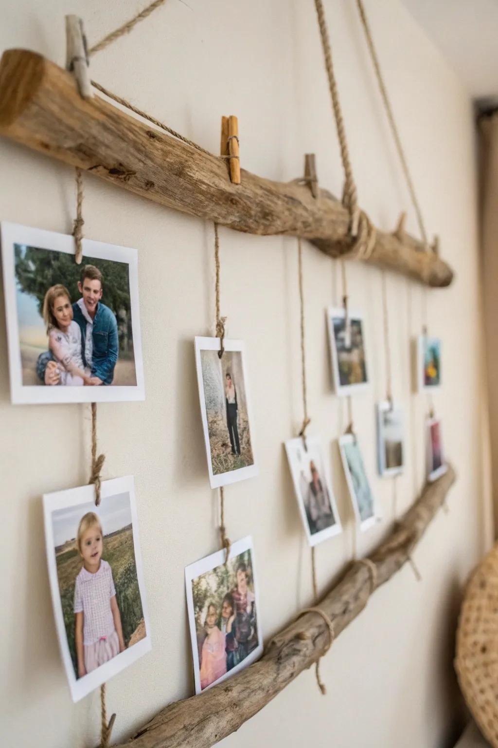 Showcase memories with a seafaring wood photo display.
