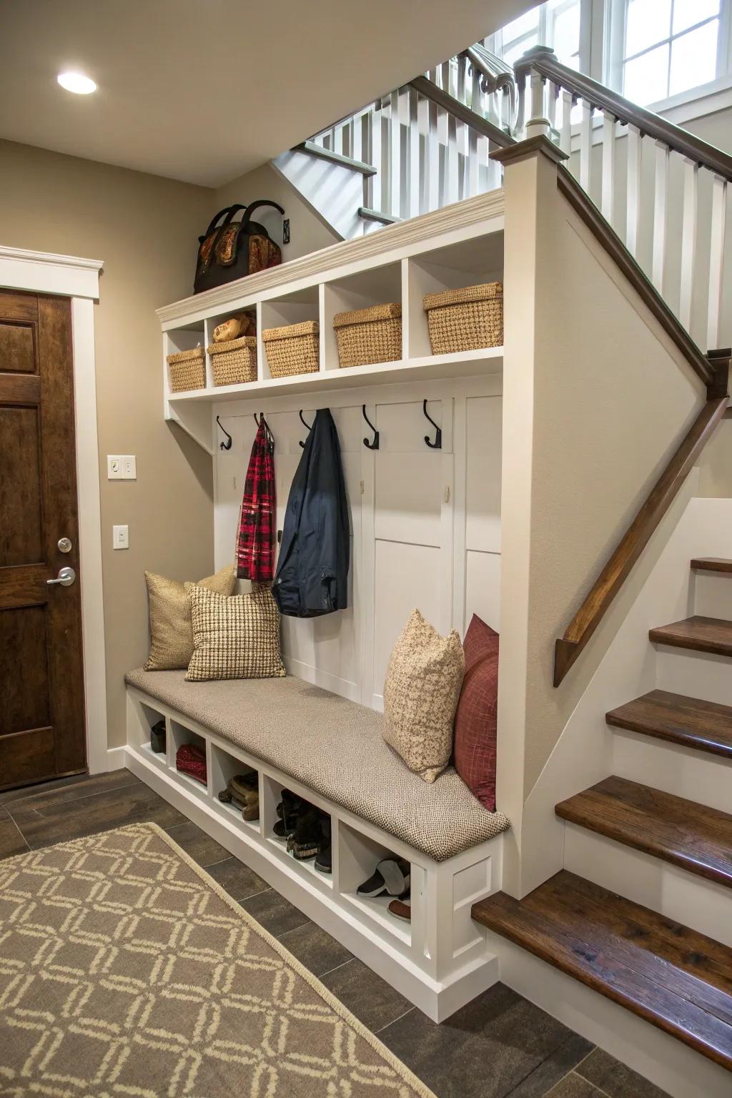 Make the most of the space under your stairs with a landing station.