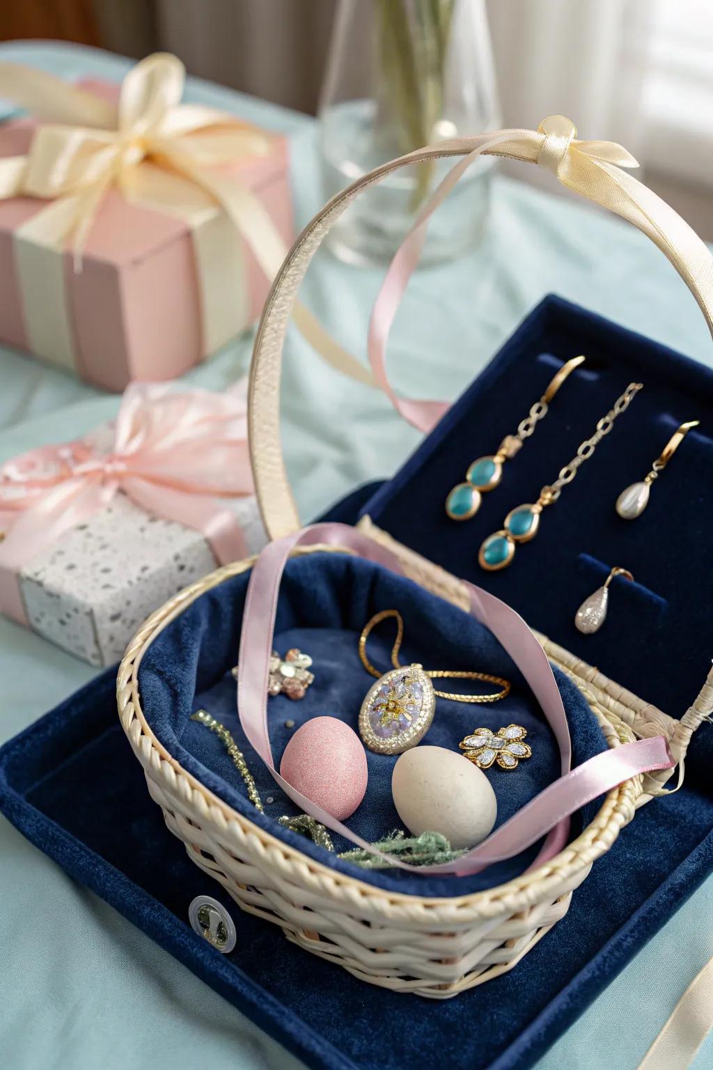 Artisan ornaments introduce a touch of class to any basket.