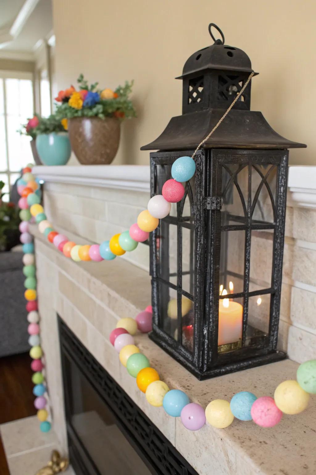 An Easter egg festoon incorporates festive flair to lanterns.