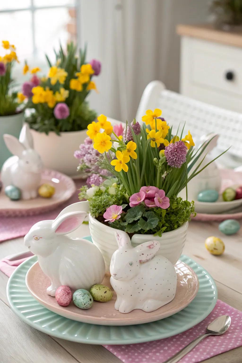 On your Easter table, rabbit flowerpots offer a lively and lasting impression.