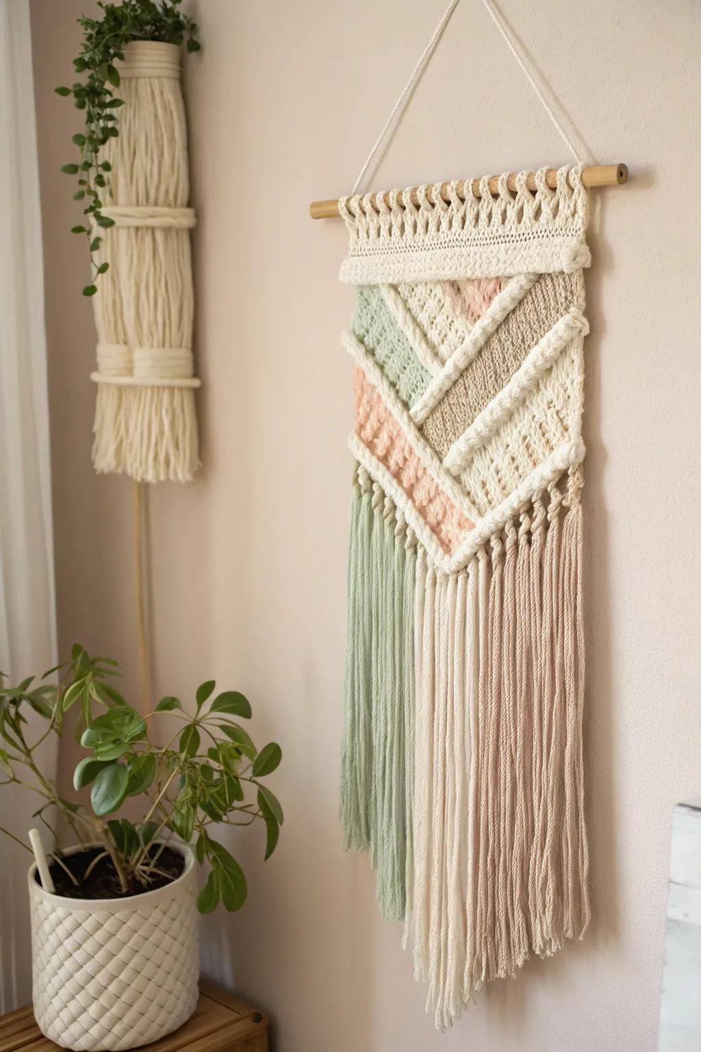 Enhance your space with the artistry of crochet—minimalism converges with bohemian refinement in this exquisite mural.