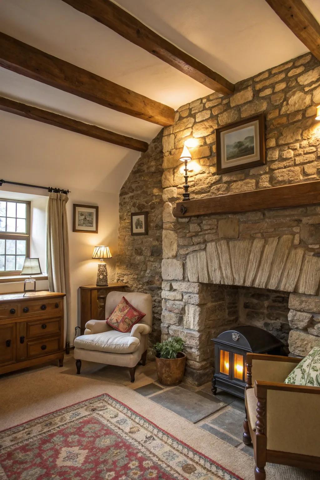 Rustic charm of stone walls.